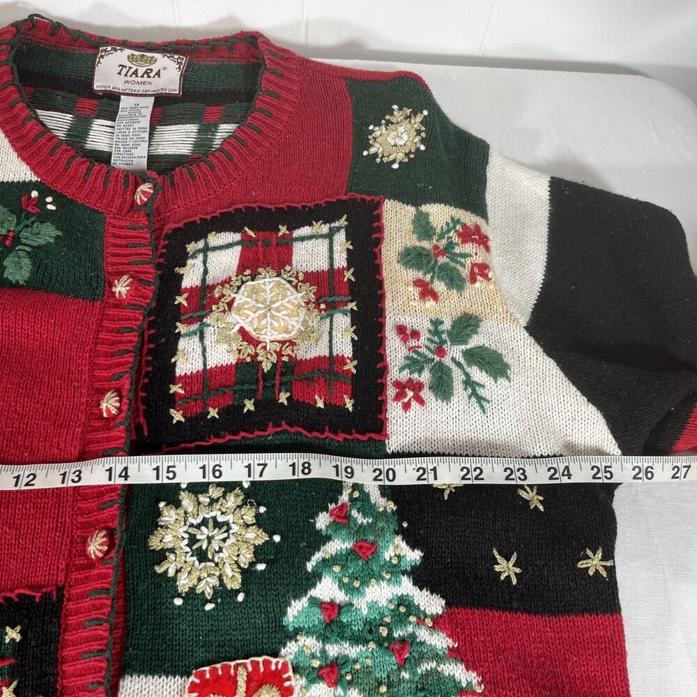 Vtg Y2K Tiara Womens Size 1X Knitted Christmas Sweater Rami Cotton Button Front - Picture 9 of 11